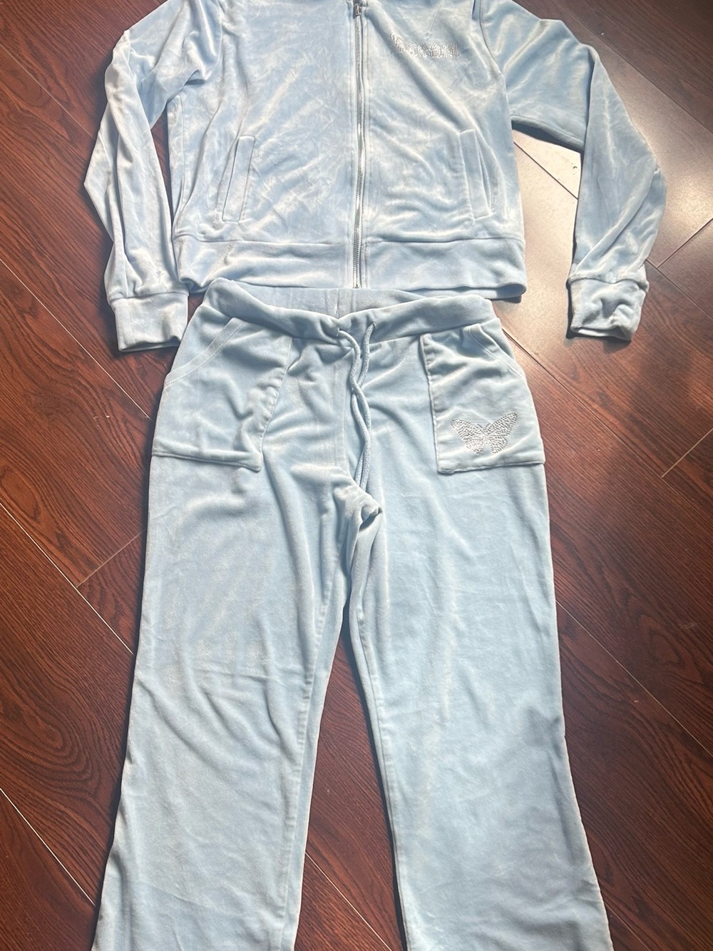 No Boundaries Light Blue Velour Tracksuit Set - Women's Two-Piece Pantsuit